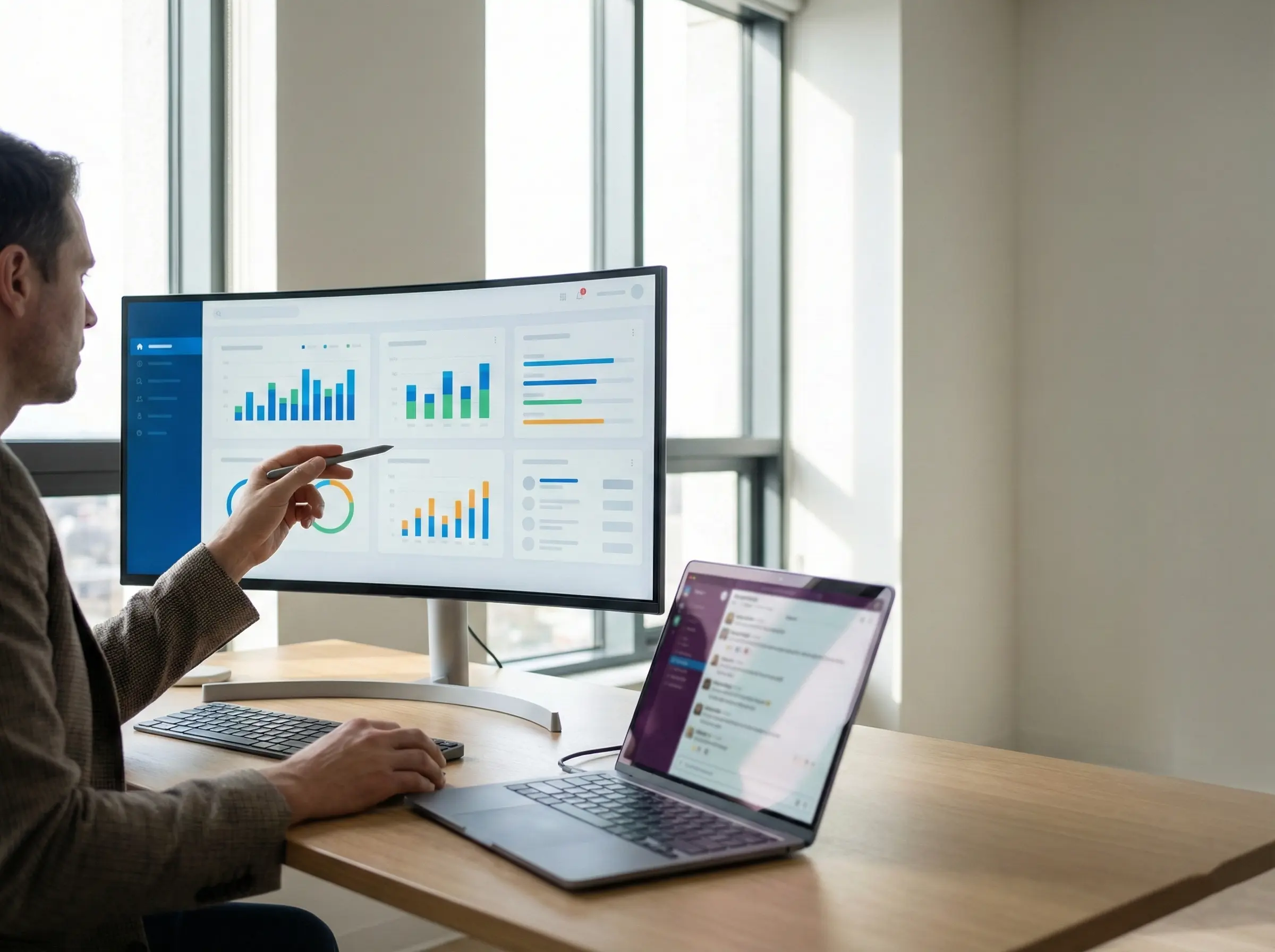 Performance monitoring and workforce management dashboard in professional setting