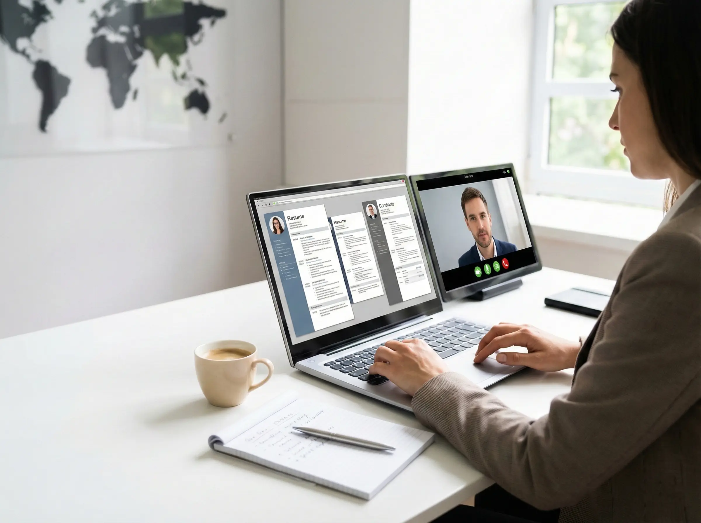 Global talent sourcing and recruitment process with professional assessment